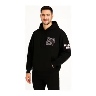 Üç İplik Kapüşonlu Ön Ve Arka Baskılı SweatShirt Hoodie - Siyah