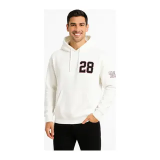 Üç İplik Kapüşonlu Ön Ve Arka Baskılı SweatShirt Hoodie - Beyaz