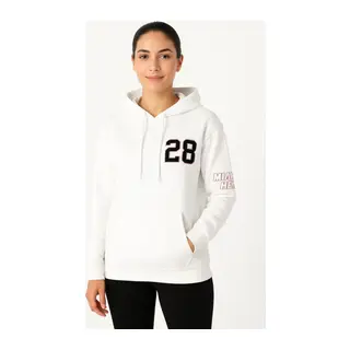 Üç İplik Kapüşonlu Ön Ve Arka Baskılı SweatShirt Hoodie - Beyaz