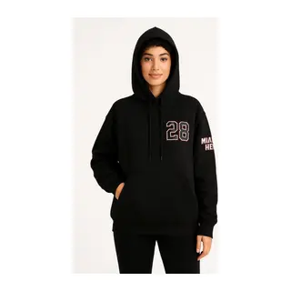 Üç İplik Kapüşonlu Ön Ve Arka Baskılı SweatShirt Hoodie - Siyah