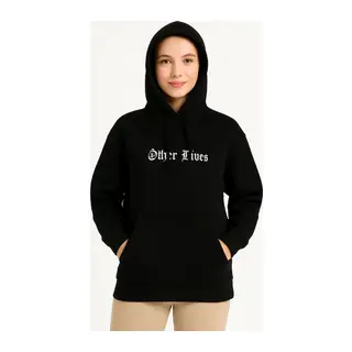 Üç İplik Kapşonlu ön Ve Arka Baskılı SweatShirt Hoodie- Siyah