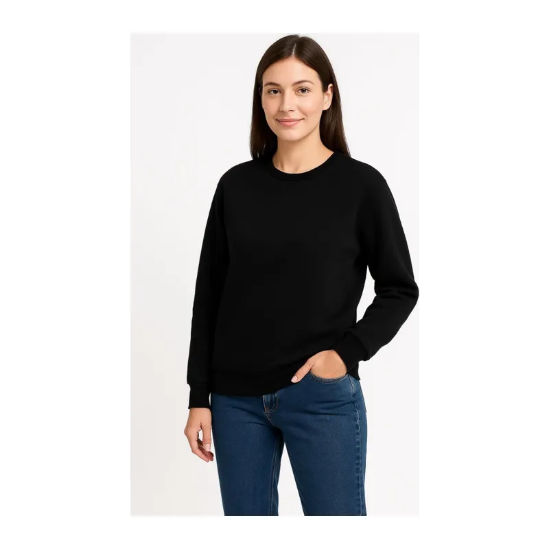 Üç İplik Düz Bisiklet Yaka SweatShirt - Siyah
