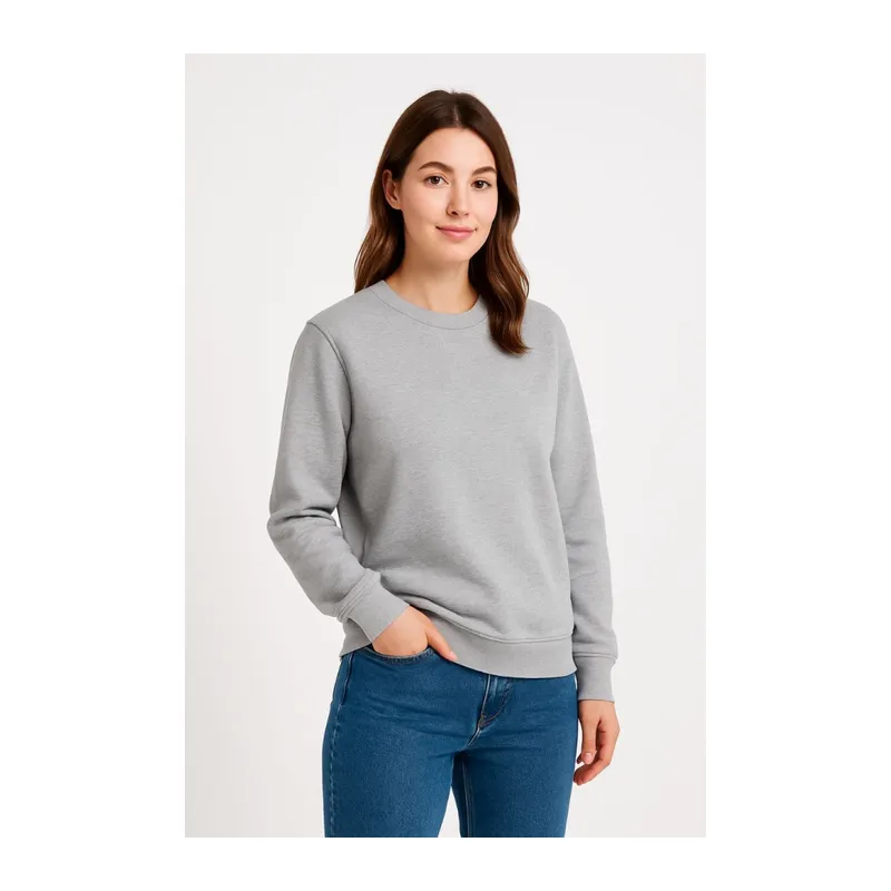 Üç İplik Düz Bisiklet Yaka SweatShirt - Gri