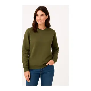 Üç İplik Düz Bisiklet Yaka SweatShirt - Haki