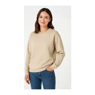 Üç İplik Düz Bisiklet Yaka SweatShirt - Bej