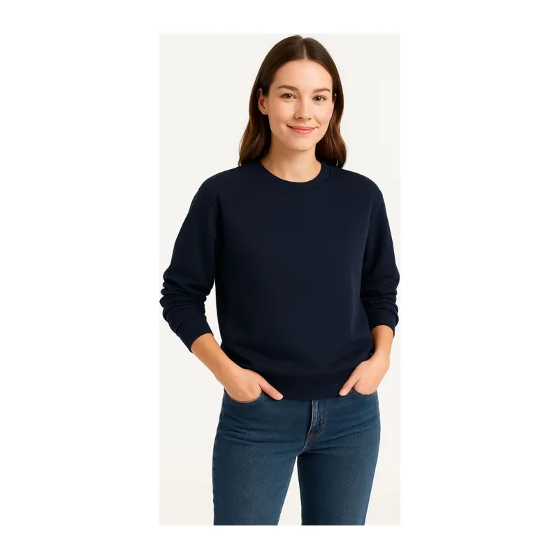Üç İplik Düz Bisiklet Yaka SweatShirt - Lacivert