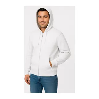 Erkek Üç İplik Kapüşonlu Tam Fermuarlı Kanguru Çepli SweatShirt Hoodie - Beyaz