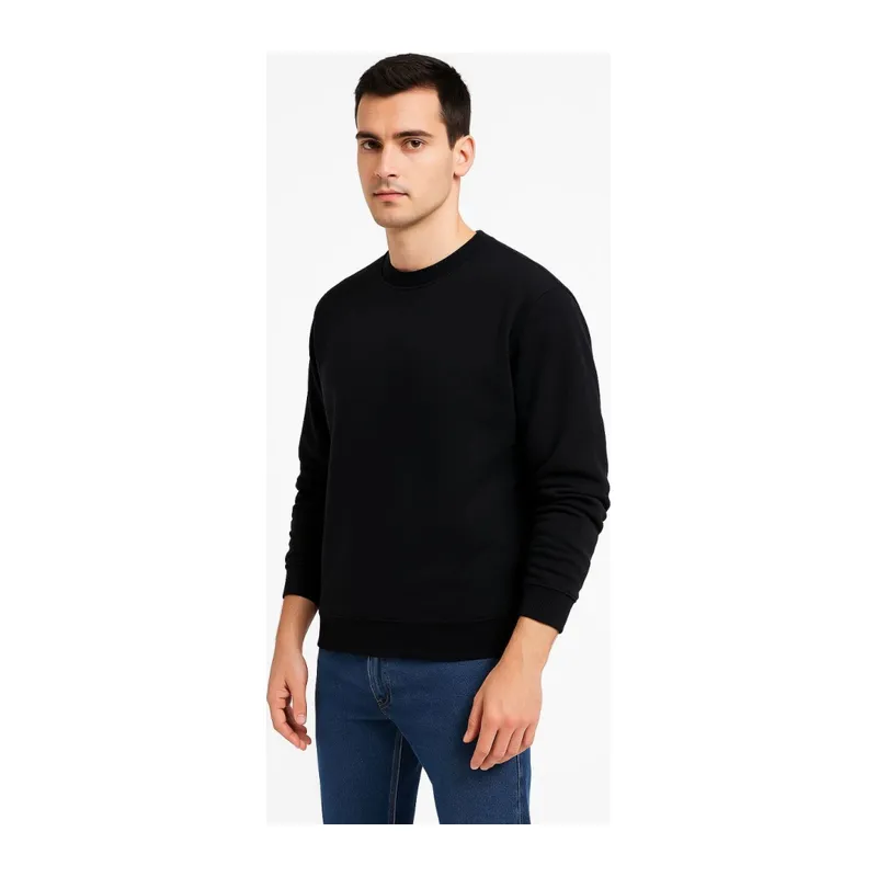 Erkek Üç İplik Düz Bisiklet Yaka SweatShirt - Siyah