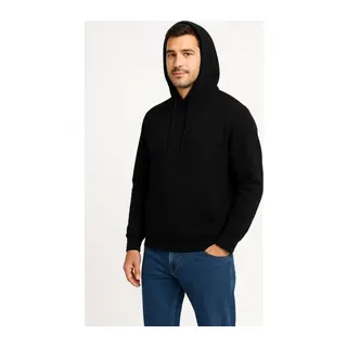 Erkek Üç İplik Kapüşonlu Kanguru Cepli SweatShirt Hoodie - Siyah