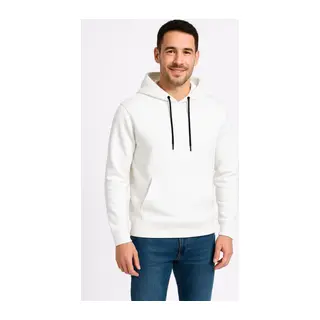 Erkek Üç İplik Kapüşonlu Kanguru Cepli SweatShirt Hoodie - Beyaz