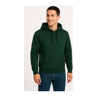 Erkek Üç İplik Kapüşonlu Kanguru Cepli SweatShirt Hoodie - Haki