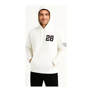 Üç İplik Kapüşonlu Ön Ve Arka Baskılı SweatShirt Hoodie - Beyaz