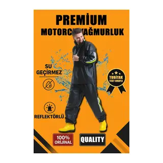 Premium Motorcu Kurye Yağmurluk Takım Su Geçirmez PVC Kumaş Reflektörlü TÜBİTAK Onaylı - Siyah