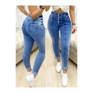 Kadın Yüksek Bel önden Düğmeli Jean Pantolon