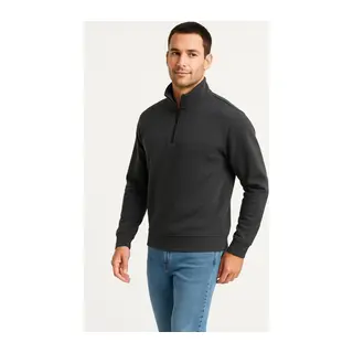 Erkek Dik Yaka Sweatshirt Dik Yaka Yarım Fermuarlı 3 İplik Şardonlu Pamuk Kumaş - Antrasit