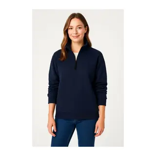 Üç İplik Dık Yaka Yarım Fermuarlı SweatShirt - Lacivert