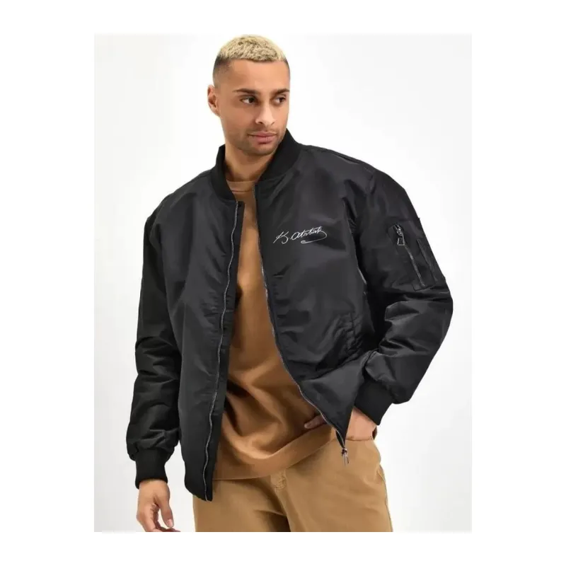 Unisex Uzun Kol Baskılı Bomber Ceket - Siyah