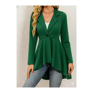 Kadın Uzun Kollu Yakalı önden Düğmeli Uzun Atlas Blazer Ceket