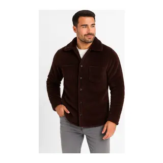 Erkek Pelüş Polar Hırka Gömlek – Yakalı, İlik Düğmeli, Göğüs Cepli, Yumuşak Dokulu Kışlık Regular Fit Rahat Günlük Model - Kahverengi