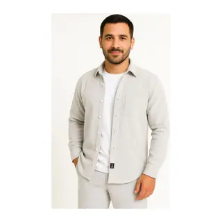 Erkek Fitilli Kadife Cepli Gömlek Oversize Rahat Kalıp - Gri