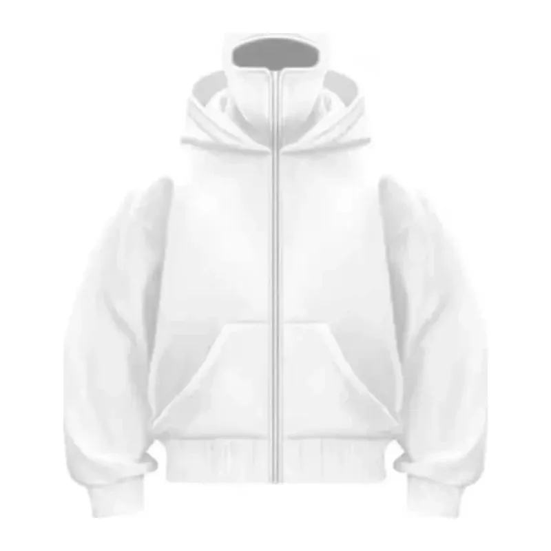Samuray Ninja Çift Kapşonlu ZIP Fermuarlı Kanguru Çepli Tam Fermuarlı Hoodie Swetshirt - Beyaz