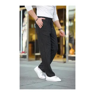 Erkek Cizgili Dokuma Krep Jogger Buggy Pantalon Rahat Kalıp - Siyah