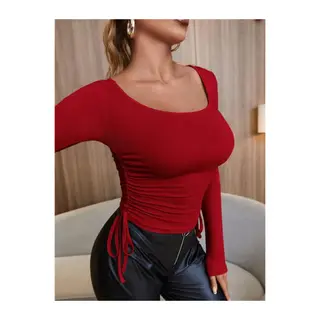 Kadın Kırmızı Kaşkorse Kumaş Bluz