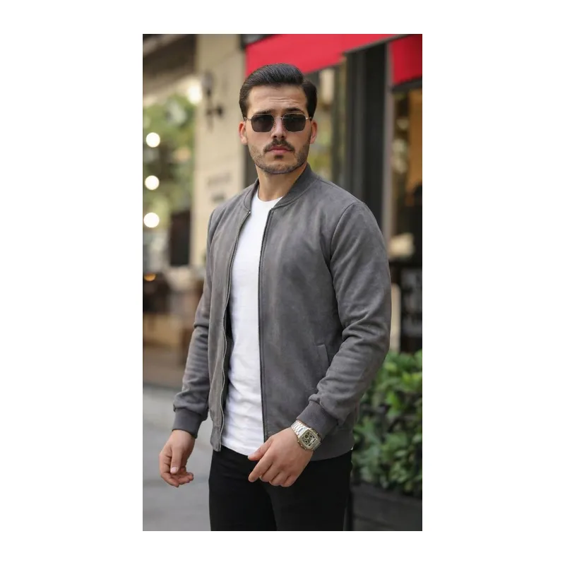 Erkek Scuba Süet Kumaş Bomber Hırka