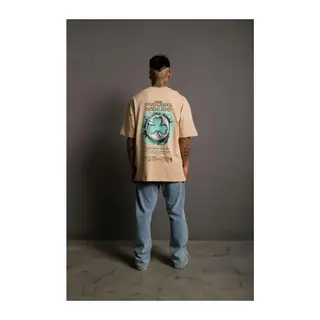Erkek Sırt Baskılı T-shirt - Bej