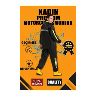 Premium Motorcu Kurye Yağmurluk Takım Su Geçirmez PVC Kumaş Reflektörlü TÜBİTAK Onaylı - Siyah
