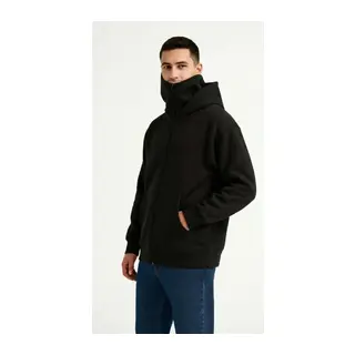 Samuray Ninja Çift Kapüşonlu ZIP Fermuarlı Kanguru Cepli Tam Fermuarlı Hoodie Sweatshirt - Siyah