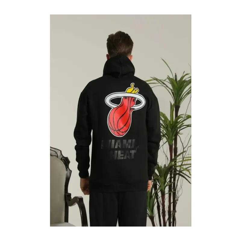 Erkek Sırt Baskılı Oversize Üç İplik Kapüşonlu Sweatshirt - Siyah