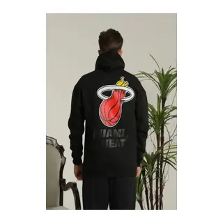 Erkek Sırt Baskılı Oversize Üç İplik Kapüşonlu Sweatshirt - Siyah