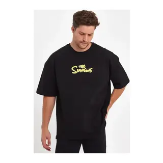 Erkek Sırt Baskılı Bisiklet Yaka Oversize T-shirt - Siyah