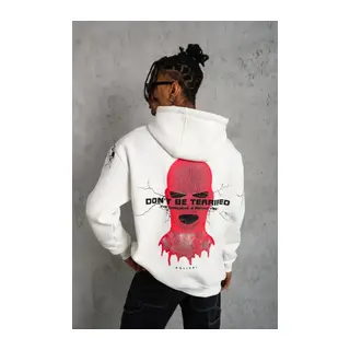 Erkek Maske Baskılı Kapüşonlu Sweat - Beyaz