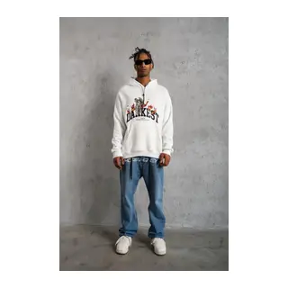 Erkek DANKES Baskılı Kapüşonlu Sweat - Beyaz