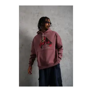 Erkek Eldiven Baskılı Kapüşonlu Sweat - Gül Kurusu