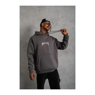 Erkek Baskılı Kapüşonlu Ve Kanguru Cepli Sweat- Gri