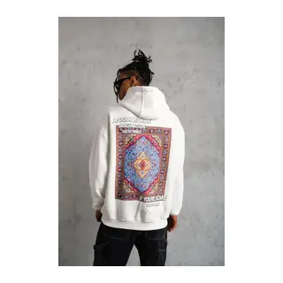 Erkek Kilim Desen Kapüşonlu Sweat- Beyaz
