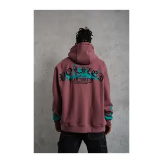 Erkek Üç İplik Içi Pamuklu Alev Baskılı Kapüşonlu Sweatshirt - Gül Kurusu