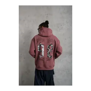 Erkek 98 Baskılı Kapşonlu Sweat - Gül Kurusu