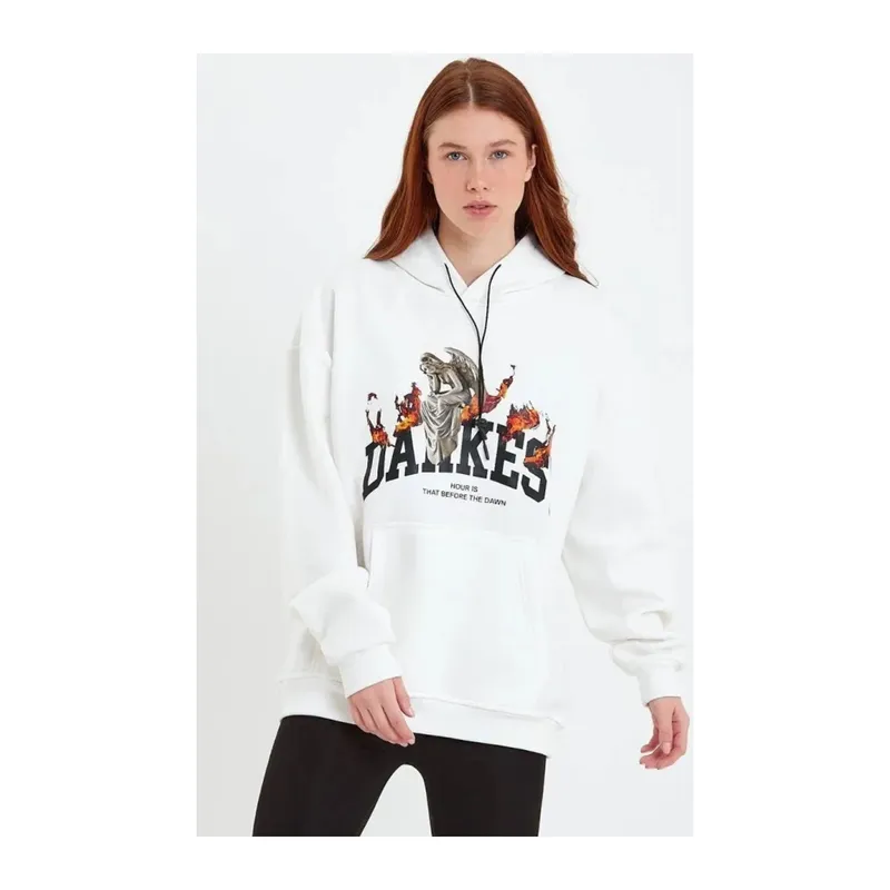 DANKES Baskılı Kapüşonlu Sweat - Beyaz
