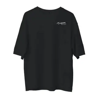 Unisex Bisiklet Yaka Baskılı Oversize T-Shirt - Siyah