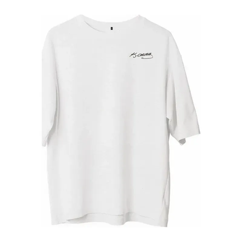 Unisex Bisiklet Yaka Baskılı Oversize T-Shirt - Beyaz