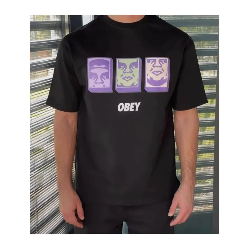Unisex Bisiklet Yaka Baskılı Oversize T-Shirt - Siyah
