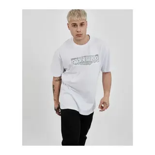 Unisex Bisiklet Yaka Baskılı Oversize T-Shirt - Beyaz