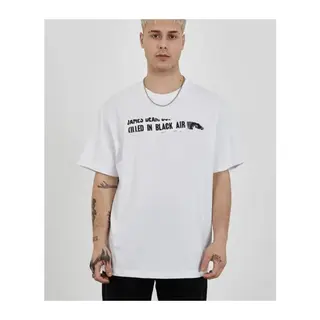 Unisex Bisiklet Yaka Baskılı Oversize T-Shirt - Beyaz