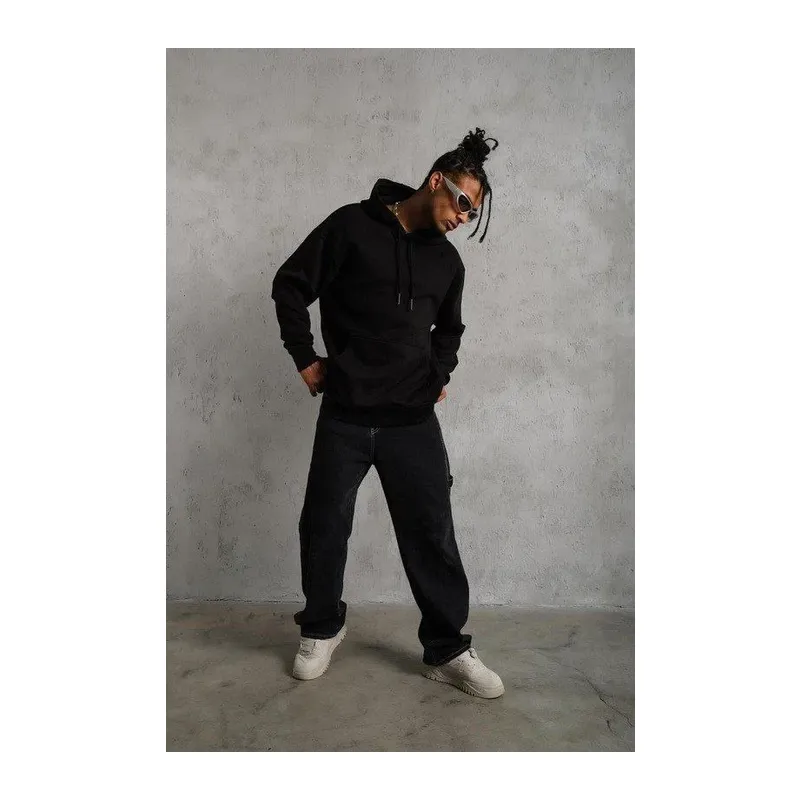3 İplik Kapşonlu Sweatshirt Hoodie - Siyah