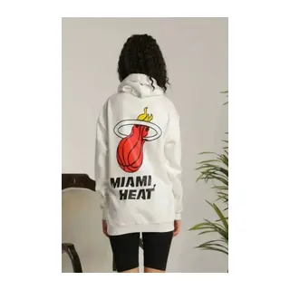 Unisex Kapşonlu Baskılı Sweetshirt - Beyaz