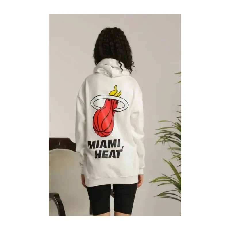 Unisex Kapşonlu Baskılı Sweetshirt - Beyaz